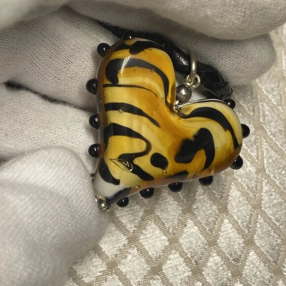 FNA 925 Sterling Silver Murano Style Lampwork Glass Heart Pendant - Picture 10 of 12